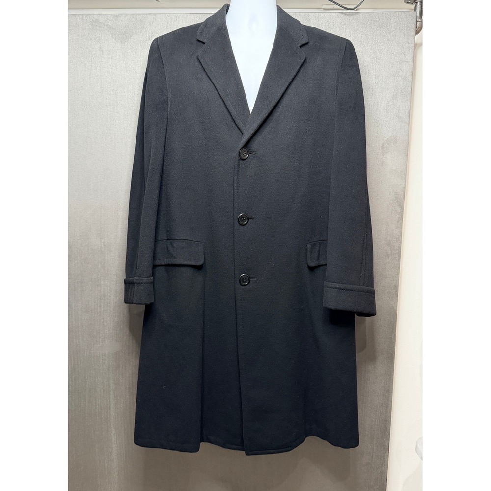 Vintage Overcoat Mens 42L Black 100% Cashmere Long Fashion Park Marshall Field